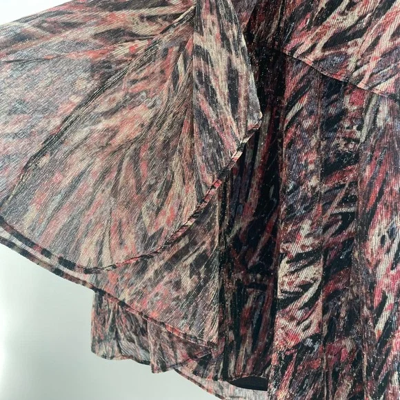 IRO NWT Buoux Metallic Print Ruffle V Neck Mini A Line Dress Black Fushia 38 New - Picture 6 of 11